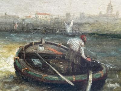19TH CENTURY SHIPS FISHING BOATS OFF ITALIAN COAST PAINTING