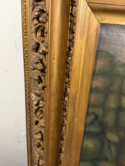 19TH CENTURY UNIQUELY COLORED RIVER IN FORESTED STONE CANYON OIL PAINTING