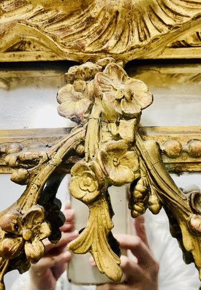 19Th Century Louis XVI Style Console Wall Mirror Gilt Wood 