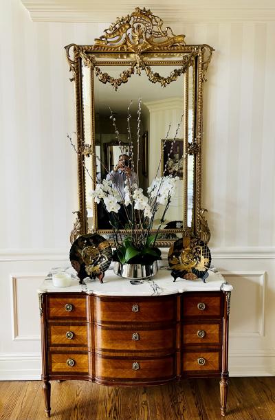 19Th Century Louis XVI Style Console Wall Mirror Gilt Wood 