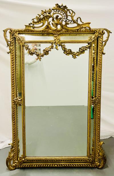 19Th Century Louis XVI Style Console Wall Mirror Gilt Wood 