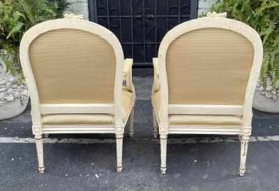 19c Antique French Louis XV XVI Transitional Arm Chairs a Pair