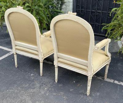 19c Antique French Louis XV XVI Transitional Arm Chairs a Pair