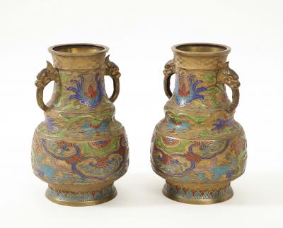 19c Bronze Cloisonne Dragon Vessels