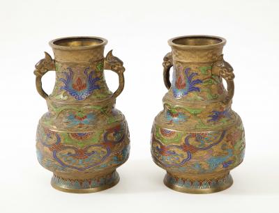 19c Bronze Cloisonne Dragon Vessels