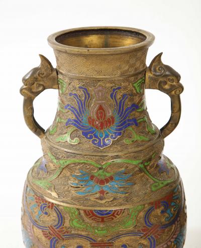 19c Bronze Cloisonne Dragon Vessels