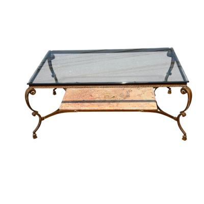 19c Style Bronze Italian Marble Glass Top Cocktail Table