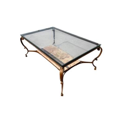 19c Style Bronze Italian Marble Glass Top Cocktail Table