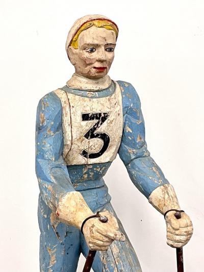 19th 20th C American Wood Lifesize Figure Skier Original Paint Olympian