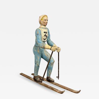 19th 20th C American Wood Lifesize Figure Skier Original Paint Olympian