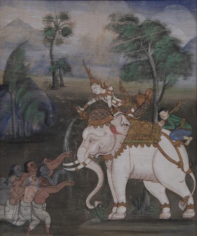 19th C BALINESE ELEPHANT PAINTING