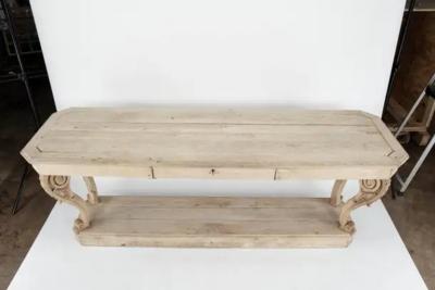 19th C Bleached Wood Drapers Table or Console