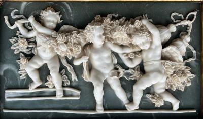 19th C French Neoclassical Beveled Trumeau Mirror Cherub Bas Relief Panel