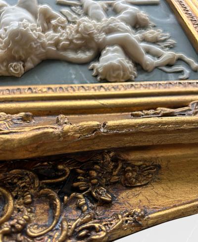 19th C French Neoclassical Beveled Trumeau Mirror Cherub Bas Relief Panel