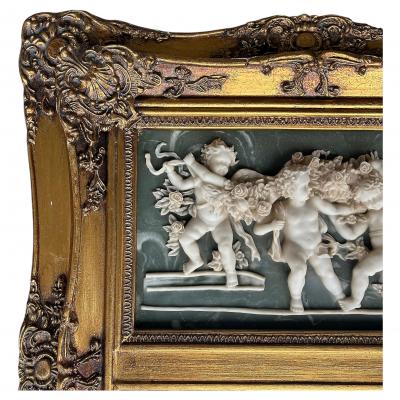 19th C French Neoclassical Beveled Trumeau Mirror Cherub Bas Relief Panel
