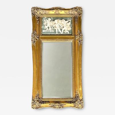 19th C French Neoclassical Beveled Trumeau Mirror Cherub Bas Relief Panel