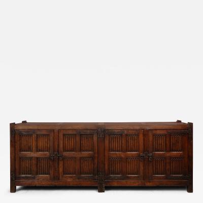 19th C Hand Carved Oak Sideboard with Shelves Drawers Nunnery France