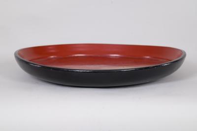 19th C Japanese Red Lacquer Tray with Rabbit Running Over Waves Under Full Moon