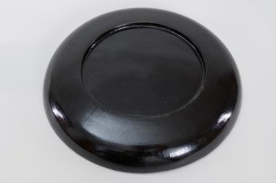 19th C Japanese Red Lacquer Tray with Rabbit Running Over Waves Under Full Moon