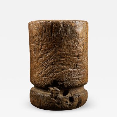 19th C Large Mortar carved from One Single Piece of Wood