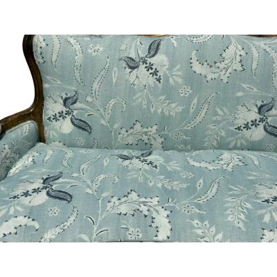 19th C Louis XV Style Canap Sofa in Eden Serene Fabric by Schuyler Samperton