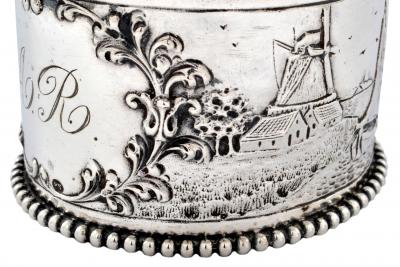 19th C Pair of Napkin Rings Dutch Sterling Silver Repousse