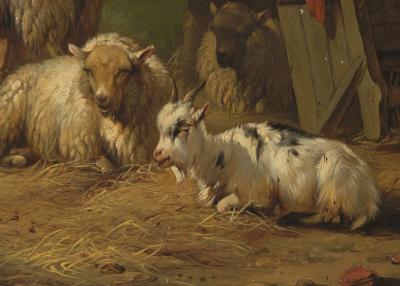 19th C Romanticism Genre Painting Pieter Plas Sheepstable Signed