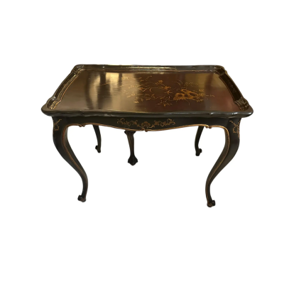 19th C Style Chinoiserie Black Gold Side Table