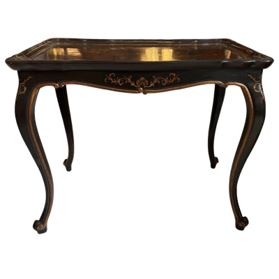 19th C Style Chinoiserie Black Gold Side Table