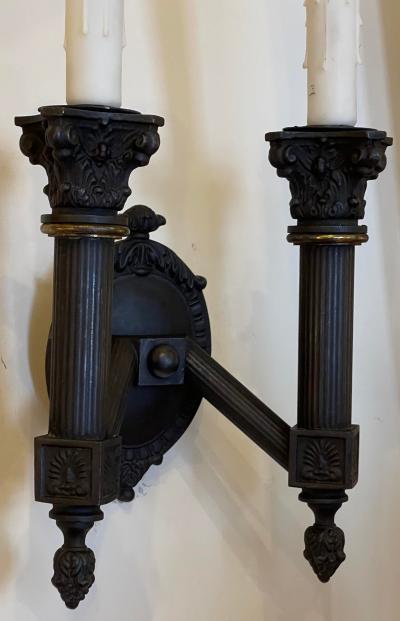 19th C Style Empire Ebonized Metal Gilt Bronze 2 Lite Wall Sconce