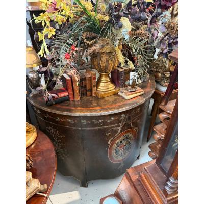 19th C Style Italian Painted Turazza Demilune Console Cabinet