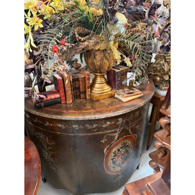 19th C Style Italian Painted Turazza Demilune Console Cabinet