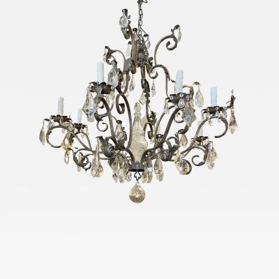 19th C Style Italian Wrought Iron Crystal Chandelier
