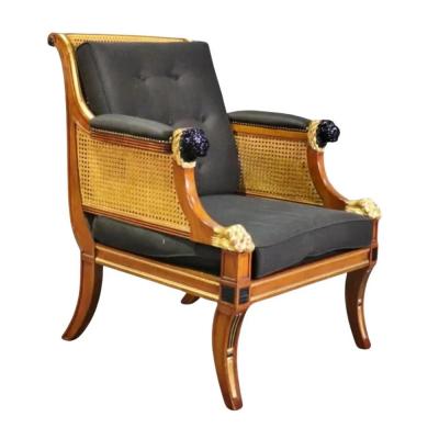 19th C Style Regency Mahogany Cane Back Giltwood Bergere Armchair