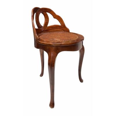 19th C Venetian Walnut Petite Vanity Stool Chair W Cane Seat