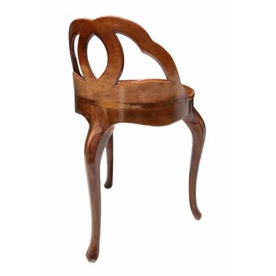 19th C Venetian Walnut Petite Vanity Stool Chair W Cane Seat
