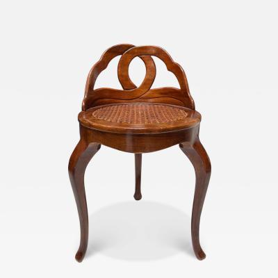 19th C Venetian Walnut Petite Vanity Stool Chair W Cane Seat