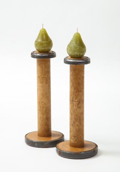 19th C Wood Spindle Candlesticks