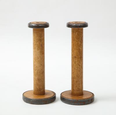 19th C Wood Spindle Candlesticks