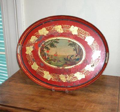 19th Cent Empire Red Tole Tray
