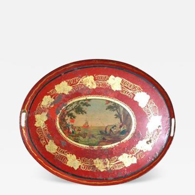 19th Cent Empire Red Tole Tray