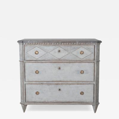 19th Cent Gustavian Style Pine Chest of Drawers in Dark Grey with Marbleized Top