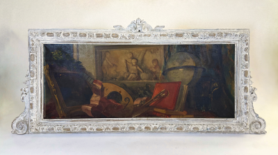 19th Century Allegorical Still Life Oil Inset Dessus de Porte or Overdoor Panel