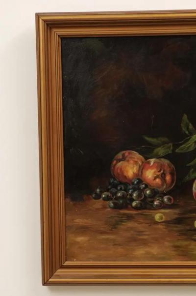 19th Century American Framed Still Life Painting Depicting Peaches and Grapes
