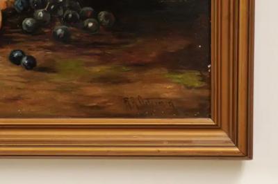 19th Century American Framed Still Life Painting Depicting Peaches and Grapes