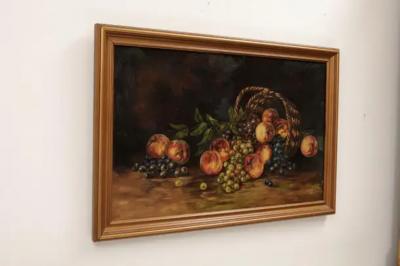 19th Century American Framed Still Life Painting Depicting Peaches and Grapes