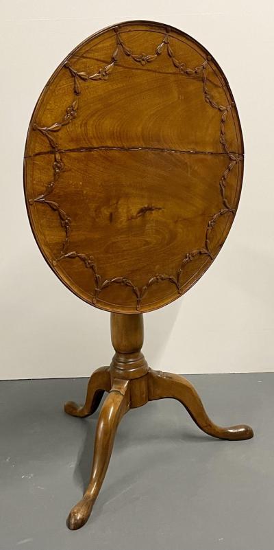 19th Century American Pie Crust Table Tilt Top Solid Wood Carved