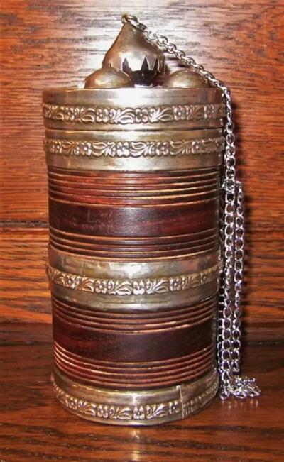 19th Century Anglo Indian Spice or Tea Caddy with Silver Mounts