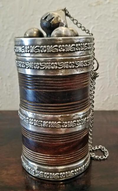 19th Century Anglo Indian Spice or Tea Caddy with Silver Mounts