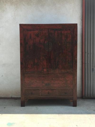 19th Century Antique Chinese Chinoiserie Hand Painted Lacquer Cabinet